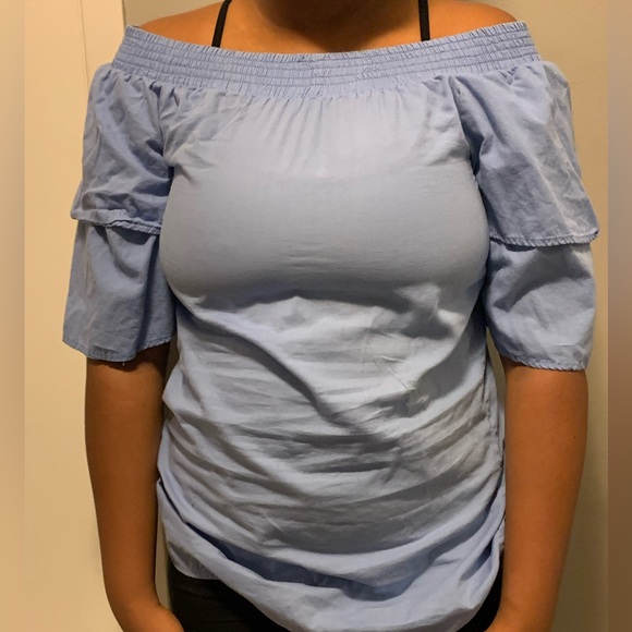 Off-shoulder dress/shirt, colour baby blue , size S. - Picture 3 of 3